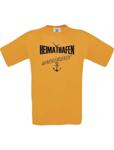 Kinder-Shirt Heimathafen Warnemünde kult, Farbe orange, Größe 104