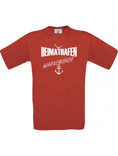Kinder-Shirt Heimathafen Warnemünde kult, Farbe rot, Größe 104