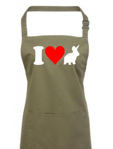 Kochschürze, Backen, Latzschürze, lustige Tiere I love Hase, Farbe olive