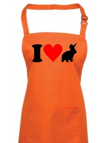 Kochschürze, Backen, Latzschürze, lustige Tiere I love Hase, Farbe orange