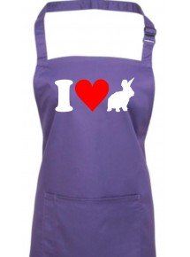Kochschürze, Backen, Latzschürze, lustige Tiere I love Hase, Farbe purple