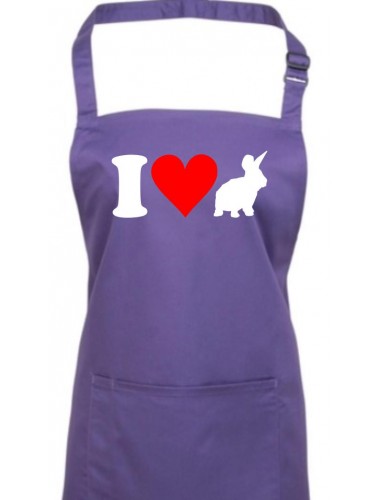 Kochschürze, Backen, Latzschürze, lustige Tiere I love Hase, Farbe purple