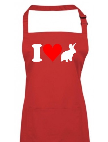 Kochschürze, Backen, Latzschürze, lustige Tiere I love Hase, Farbe rot