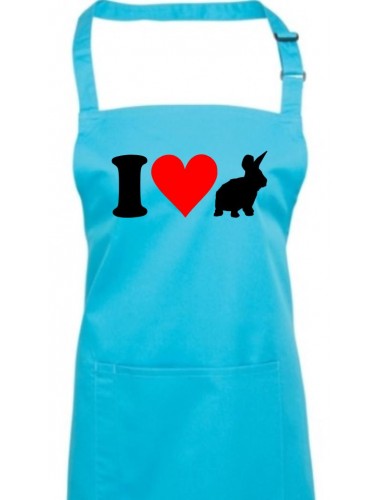 Kochschürze, Backen, Latzschürze, lustige Tiere I love Hase, Farbe turquoise