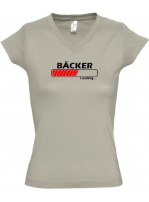 TOP sportlisches Ladyshirt mit V-Ausschnitt Bäcker Loading, Farbe khaki, Größe L