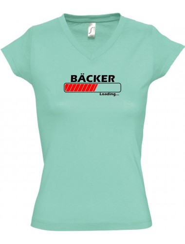 TOP sportlisches Ladyshirt mit V-Ausschnitt Bäcker Loading, Farbe mint, Größe L
