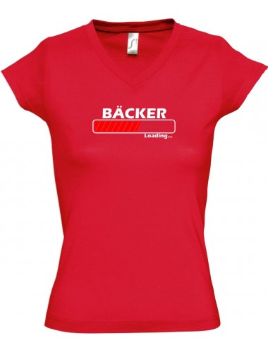 TOP sportlisches Ladyshirt mit V-Ausschnitt Bäcker Loading, Farbe rot, Größe L