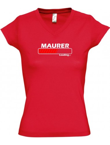 TOP sportlisches Ladyshirt mit V-Ausschnitt Maurer Loading, Farbe rot, Größe L