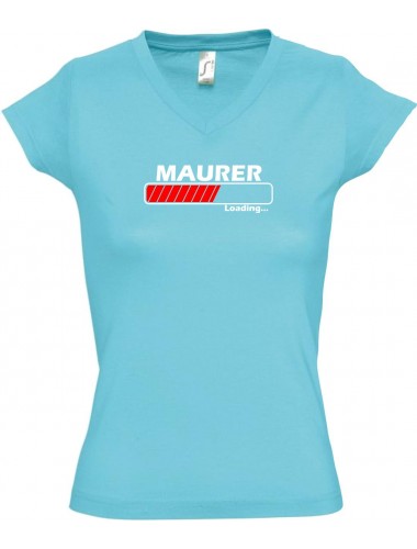TOP sportlisches Ladyshirt mit V-Ausschnitt Maurer Loading, Farbe tuerkis, Größe L