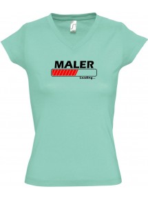 TOP sportlisches Ladyshirt mit V-Ausschnitt Maler Loading, Farbe mint, Größe L