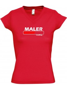 TOP sportlisches Ladyshirt mit V-Ausschnitt Maler Loading, Farbe rot, Größe L