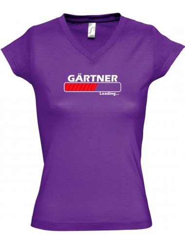 TOP sportlisches Ladyshirt mit V-Ausschnitt Gärtner Loading, Farbe lila, Größe L
