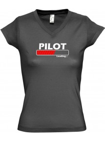 TOP sportlisches Ladyshirt mit V-Ausschnitt Pilot Loading, Farbe grau, Größe L