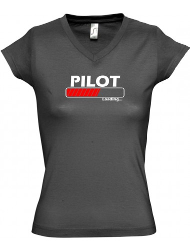 TOP sportlisches Ladyshirt mit V-Ausschnitt Pilot Loading, Farbe grau, Größe L