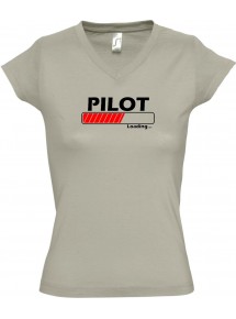 TOP sportlisches Ladyshirt mit V-Ausschnitt Pilot Loading, Farbe khaki, Größe L