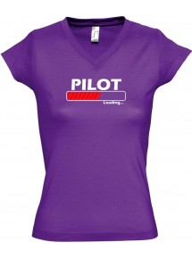 TOP sportlisches Ladyshirt mit V-Ausschnitt Pilot Loading, Farbe lila, Größe L