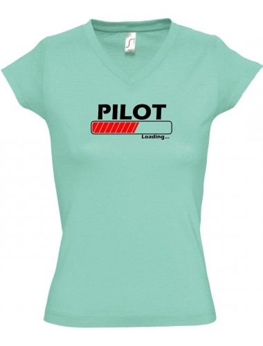 TOP sportlisches Ladyshirt mit V-Ausschnitt Pilot Loading, Farbe mint, Größe L
