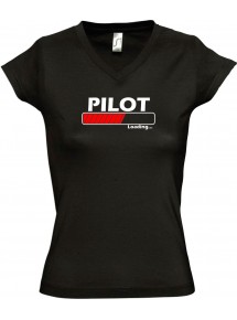 TOP sportlisches Ladyshirt mit V-Ausschnitt Pilot Loading, Farbe schwarz, Größe L