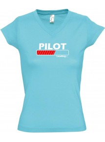 TOP sportlisches Ladyshirt mit V-Ausschnitt Pilot Loading, Farbe tuerkis, Größe L
