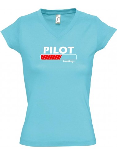 TOP sportlisches Ladyshirt mit V-Ausschnitt Pilot Loading, Farbe tuerkis, Größe L