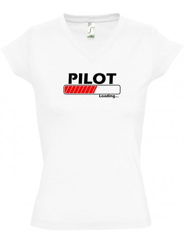 TOP sportlisches Ladyshirt mit V-Ausschnitt Pilot Loading, Farbe weiss, Größe L