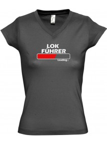 TOP sportlisches Ladyshirt mit V-Ausschnitt Lokführer Loading, Farbe grau, Größe L