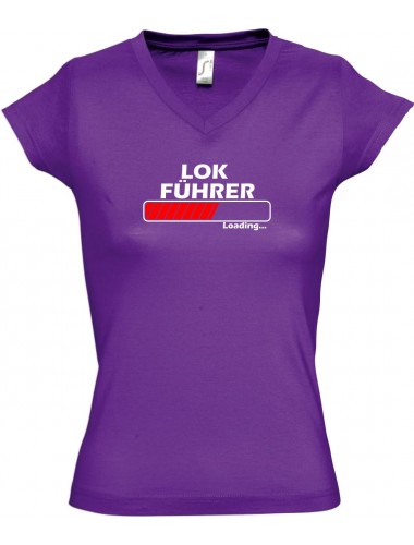 TOP sportlisches Ladyshirt mit V-Ausschnitt Lokführer Loading, Farbe lila, Größe L