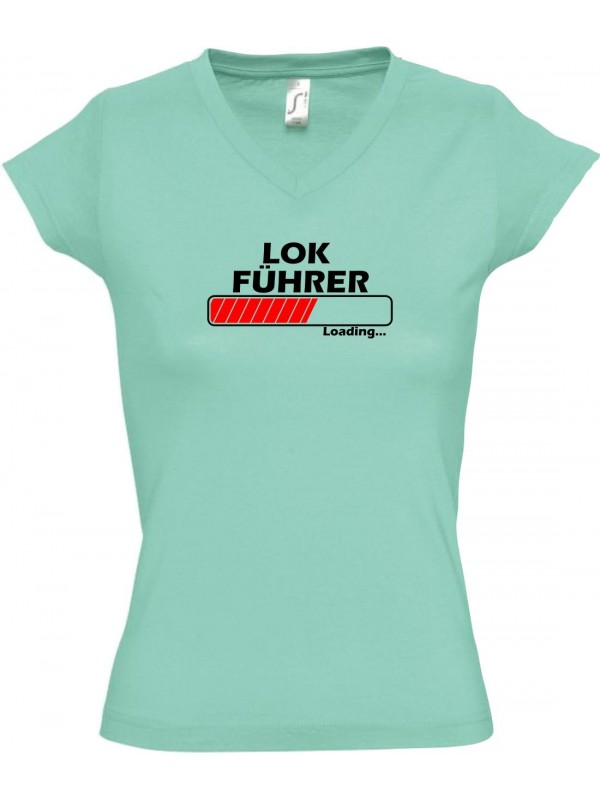 TOP sportlisches Ladyshirt mit V-Ausschnitt Lokführer Loading, Farbe mint, Größe L