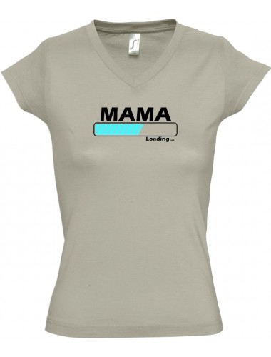 TOP sportlisches Ladyshirt mit V-Ausschnitt Mama Loading, Farbe khaki, Größe L