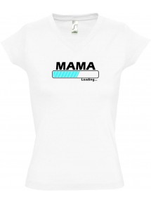 TOP sportlisches Ladyshirt mit V-Ausschnitt Mama Loading, Farbe weiss, Größe L