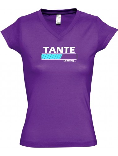 TOP sportlisches Ladyshirt mit V-Ausschnitt Tante Loading, Farbe lila, Größe L