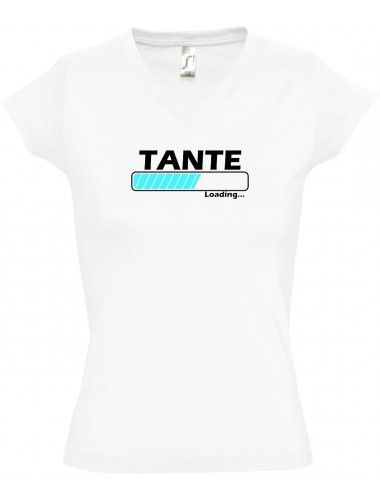 TOP sportlisches Ladyshirt mit V-Ausschnitt Tante Loading, Farbe weiss, Größe L