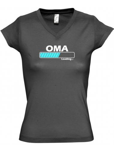 TOP sportlisches Ladyshirt mit V-Ausschnitt Oma Loading, Farbe grau, Größe L