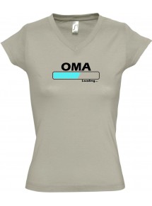 TOP sportlisches Ladyshirt mit V-Ausschnitt Oma Loading, Farbe khaki, Größe L