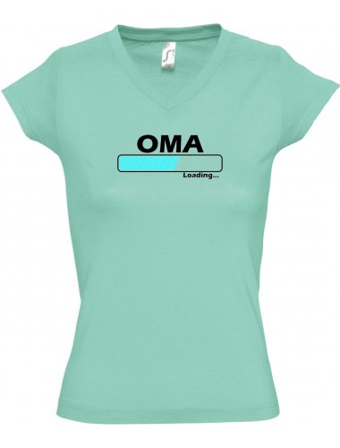 TOP sportlisches Ladyshirt mit V-Ausschnitt Oma Loading, Farbe mint, Größe L