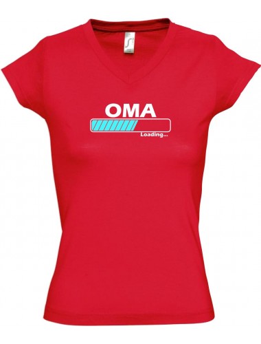 TOP sportlisches Ladyshirt mit V-Ausschnitt Oma Loading, Farbe rot, Größe L