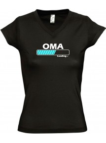 TOP sportlisches Ladyshirt mit V-Ausschnitt Oma Loading, Farbe schwarz, Größe L