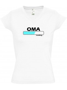 TOP sportlisches Ladyshirt mit V-Ausschnitt Oma Loading, Farbe weiss, Größe L