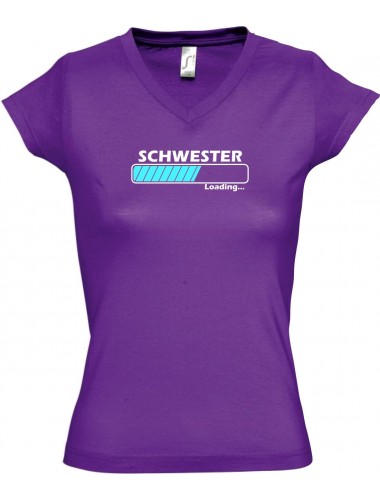 TOP sportlisches Ladyshirt mit V-Ausschnitt Schwester Loading, Farbe lila, Größe L
