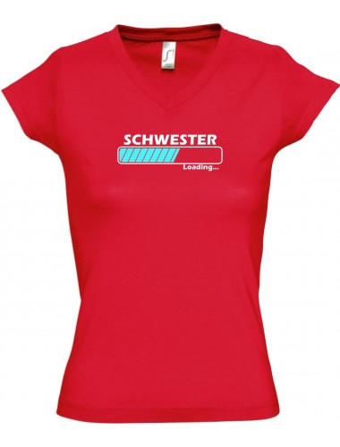 TOP sportlisches Ladyshirt mit V-Ausschnitt Schwester Loading, Farbe rot, Größe L