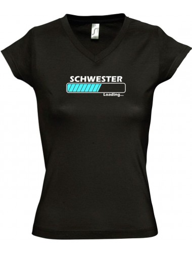 TOP sportlisches Ladyshirt mit V-Ausschnitt Schwester Loading, Farbe schwarz, Größe L