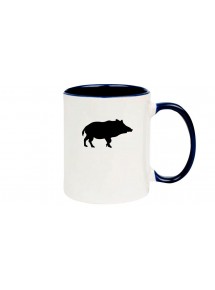 Kaffeepott beidseitig mit Motiv bedruckt Tiere Schwein, Farbe blau