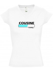 TOP sportlisches Ladyshirt mit V-Ausschnitt Cousine Loading, Farbe weiss, Größe L