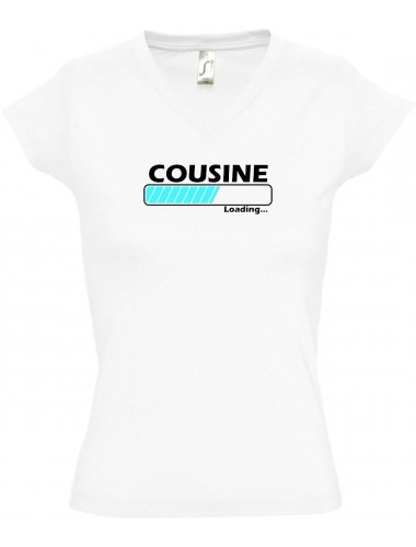 TOP sportlisches Ladyshirt mit V-Ausschnitt Cousine Loading, Farbe weiss, Größe L