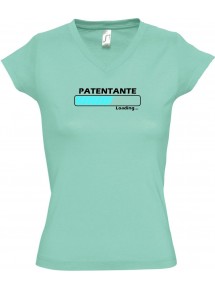 TOP sportlisches Ladyshirt mit V-Ausschnitt Patentante Loading, Farbe mint, Größe L