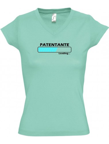 TOP sportlisches Ladyshirt mit V-Ausschnitt Patentante Loading, Farbe mint, Größe L