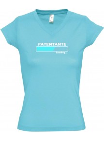 TOP sportlisches Ladyshirt mit V-Ausschnitt Patentante Loading, Farbe tuerkis, Größe L
