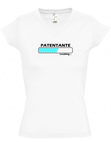 TOP sportlisches Ladyshirt mit V-Ausschnitt Patentante Loading, Farbe weiss, Größe L