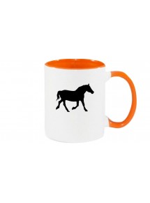 Kaffeepott beidseitig mit Motiv bedruckt Tiere Pferd, Farbe orange