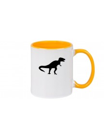 Kaffeepott beidseitig mit Motiv bedruckt Tiere Dino Dinosaurier, Farbe gelb